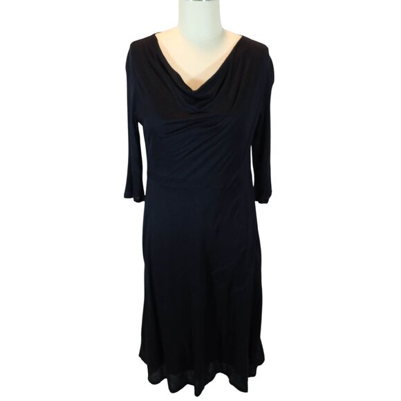 EILEEN FISHER Draped A Line Silk Lyocell 3/4 Sleeve Knit Dress Size S Black - Picture 1 of 5
